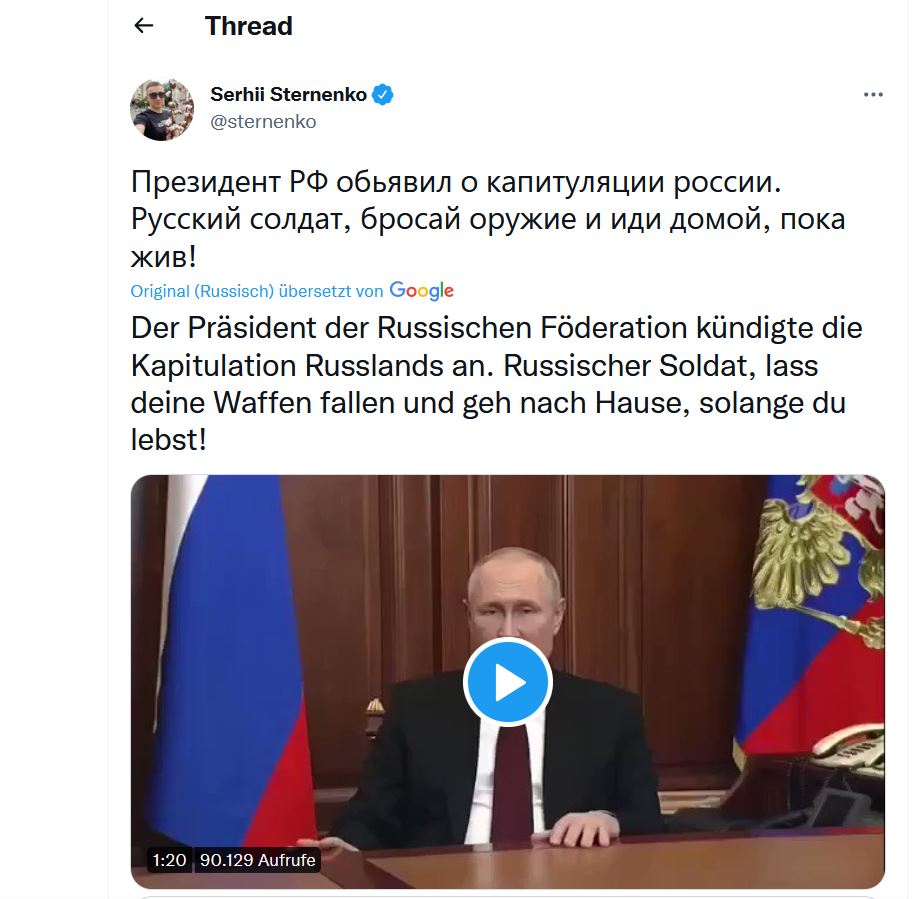Deepfake bezüglich Putin