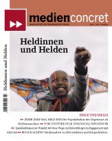 Titelseite der Zeitschrift MedienConcret mit einem schwarzen Jungen, der eine Heldenpose (Arm nach oben ausgestreckt) einnimmt.