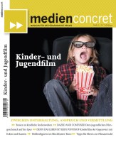 Titelseite der Zeitschrift MedienConcret mit einem Kind, das im Kino sitzt mit einer 3D Brille, schreiend, und Popcorn in der Hand.