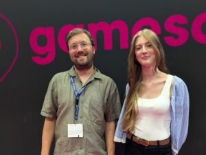 Autor Matthias Heider und Jungjournalistin Sarah auf der Gamescom